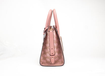 Michael Kors Avril Small Rose Leather Suede Top Zip Satchel Crossbody Handbag