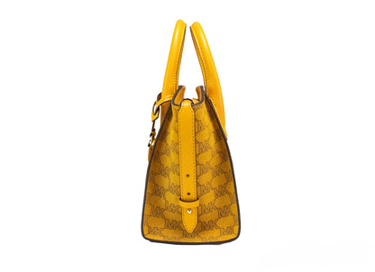 Michael Kors Avril Small Honeycomb Leather Suede Top Zip Satchel Crossbody Bag Yellow