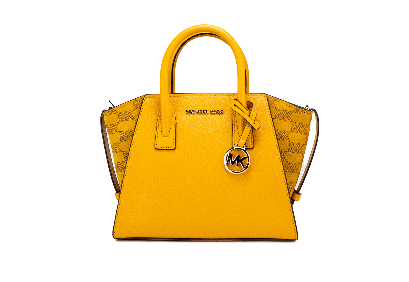 Michael Kors Avril Small Honeycomb Leather Suede Top Zip Satchel Crossbody Bag Yellow